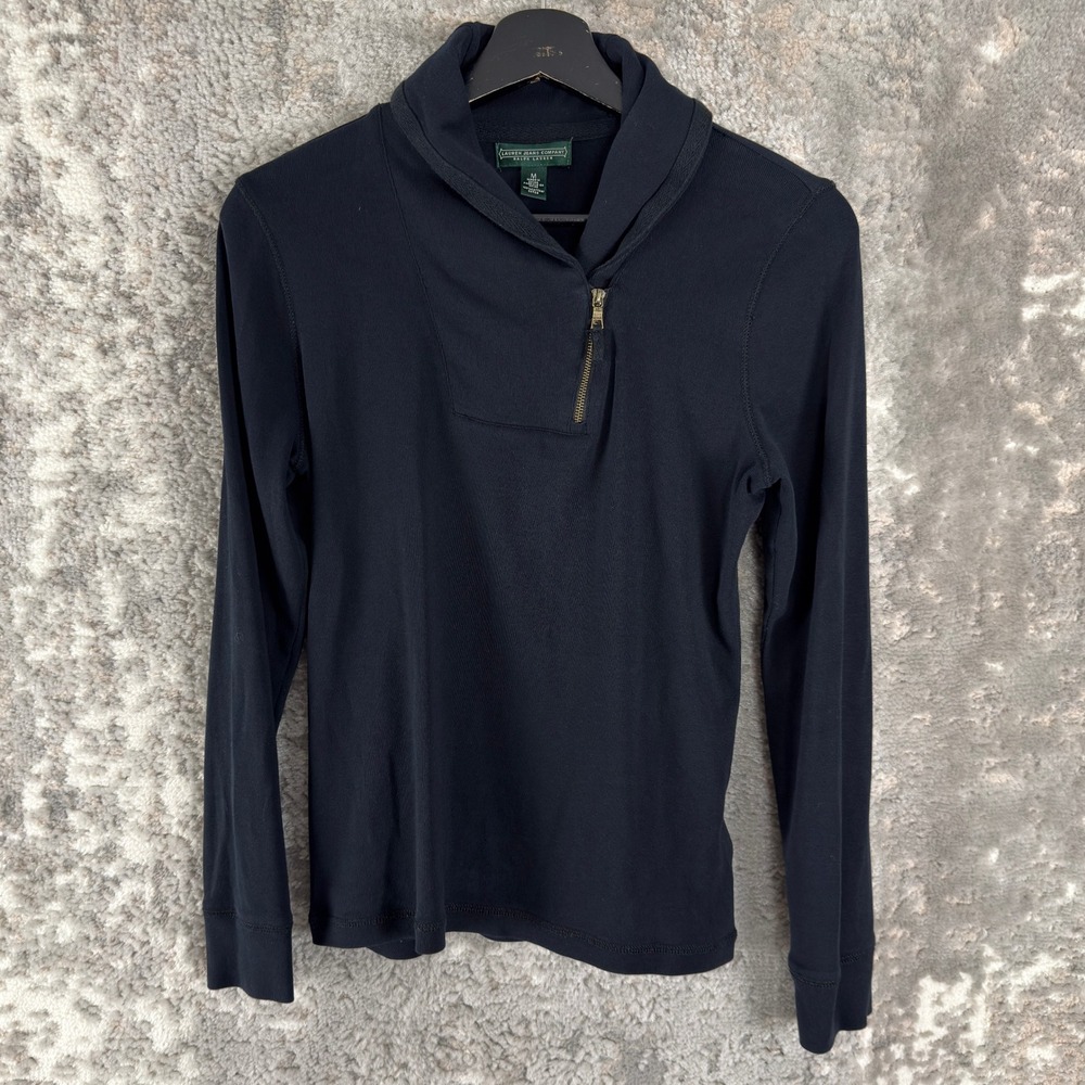 Lauren Jeans Company Sz M Quarter Zip Mock Neck Pullover Black Long Sleeve Women